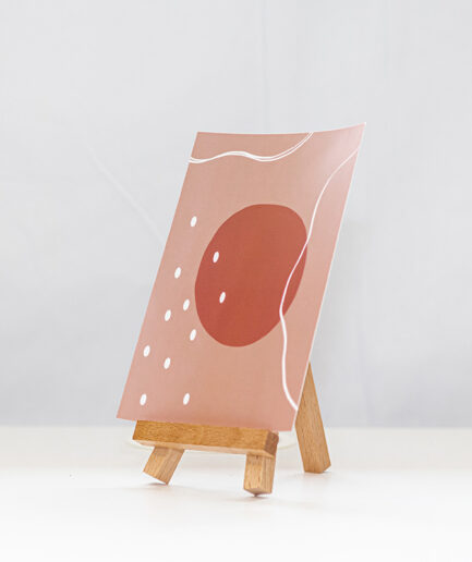 Rosie A6 Print - Soft pink with white abstract shapes and copper circle